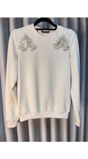 Casaco Bordado Moletom Mia Off-White