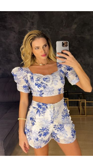 Shorts Laise Raika Branco e Azul