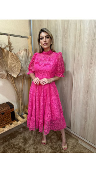 Vestido Renda Midi Pink