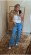Calça Jeans Bordada Reta