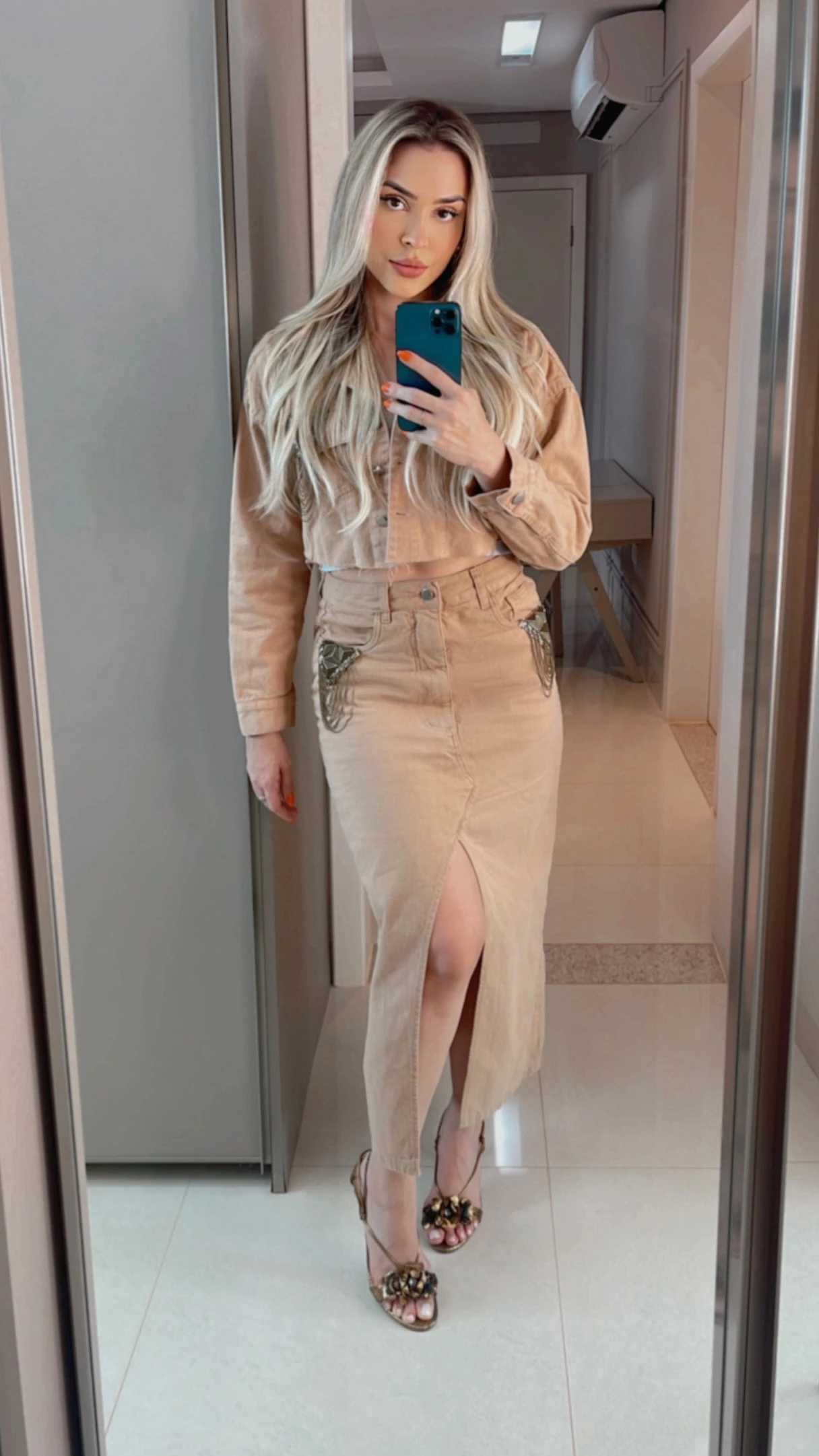 Saia Jeans Midi Nude 