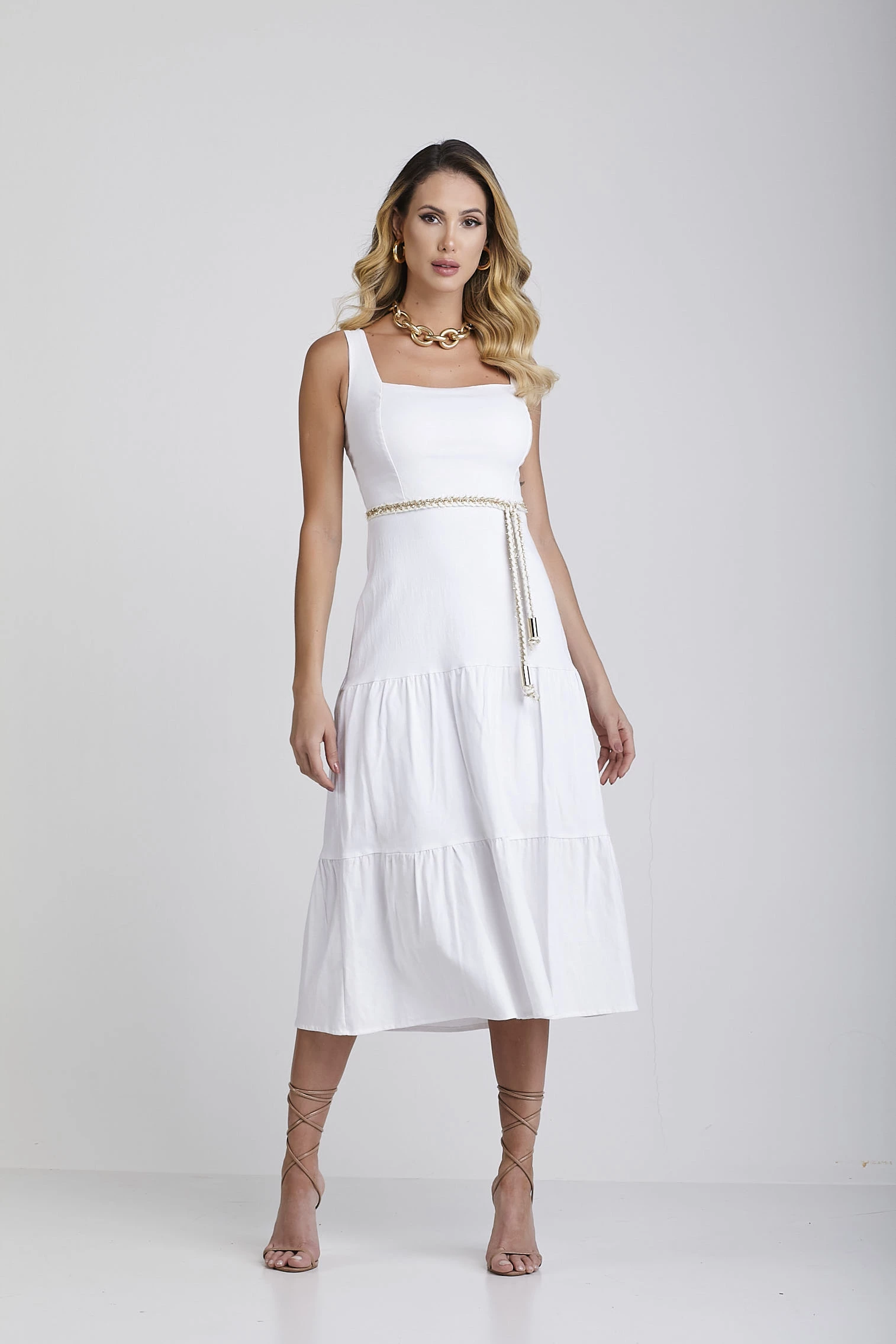 Vestido Linho Midi Milagres Branco