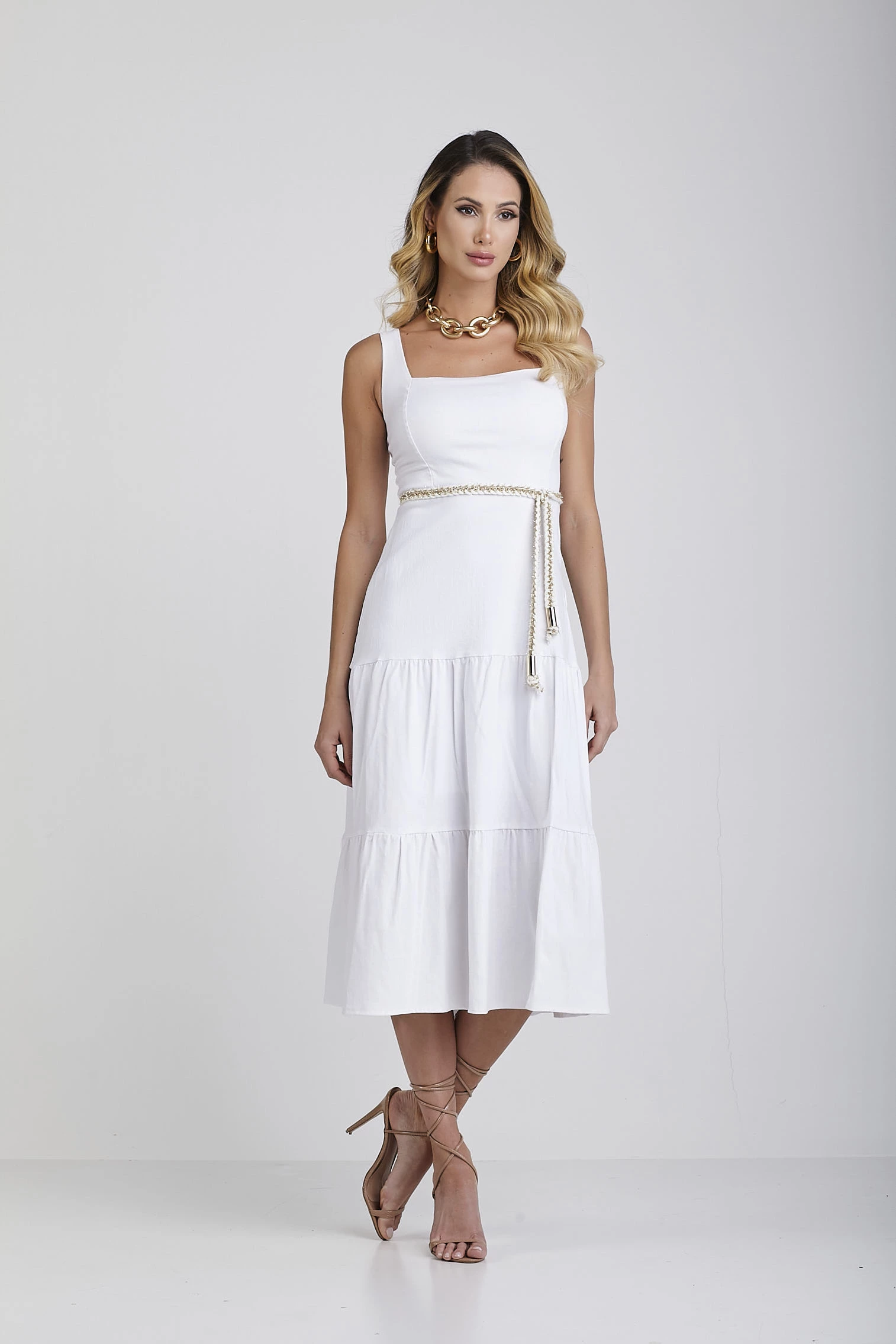 Vestido Linho Midi Milagres Branco