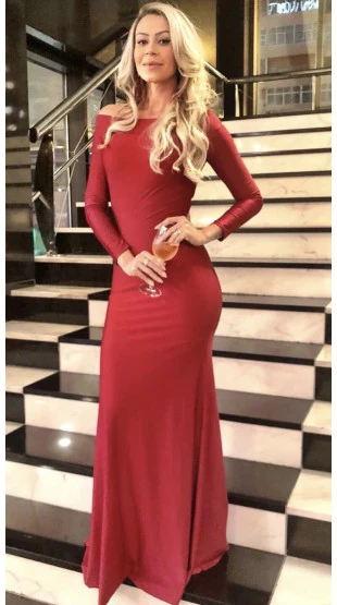 Aluguel - Vestido Vermelho Longo Mangas Compridas