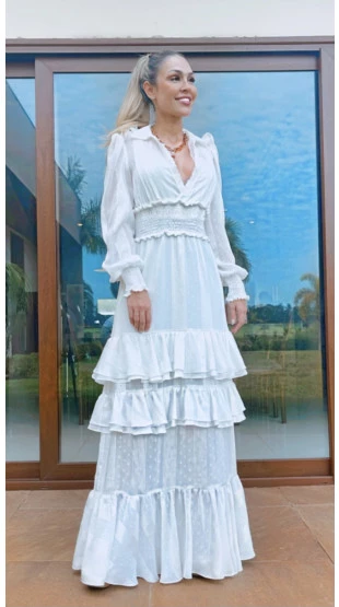 Aluguel - Vestido Branco Longo Patbo