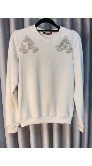 Casaco Bordado Moletom Mia Off-White