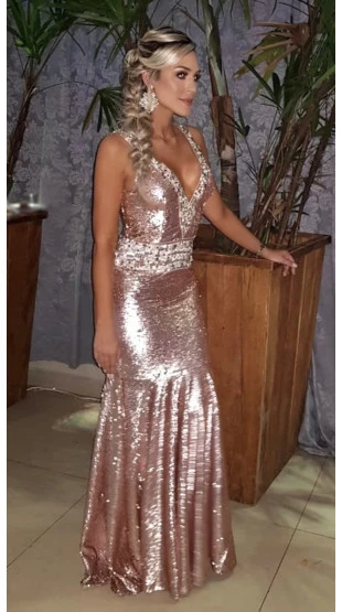 Aluguel - Vestido Rosé Longo Bordado Agilitá