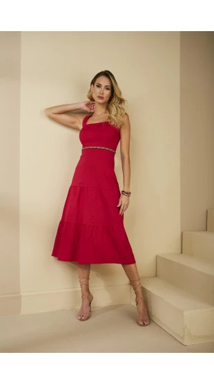 Vestido Linho Midi Milagres Pink