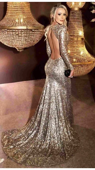 Aluguel - Vestido Prata Paetê Longo Agilitá